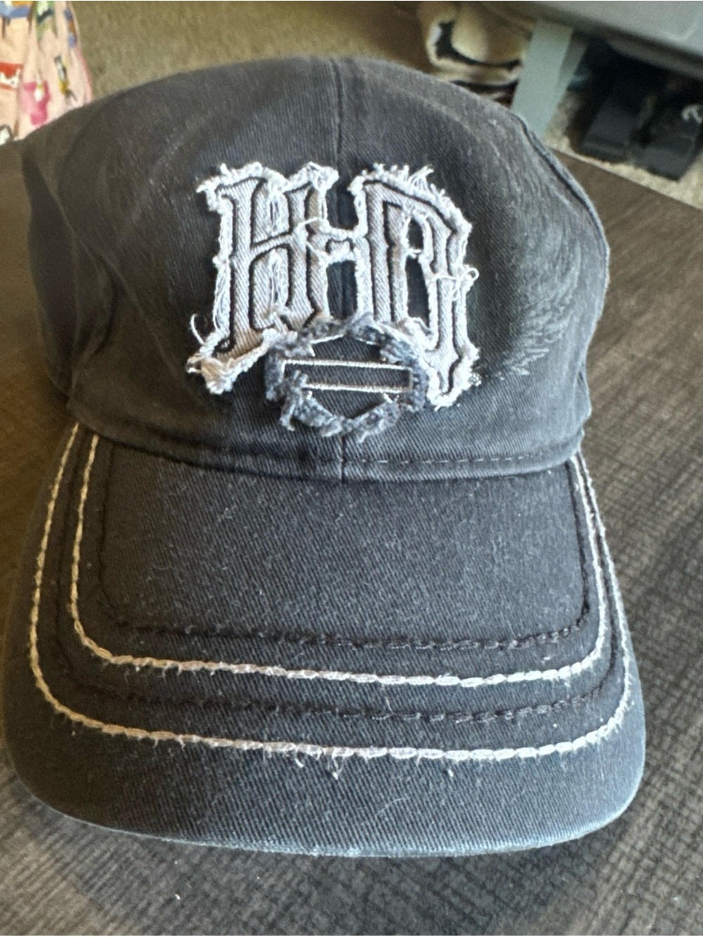 Harley-Davidson Black Distressed Cap with White Embroidered Logo